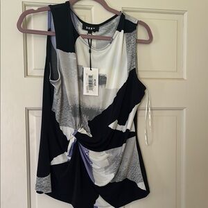 DKNY Women's Black and White Twist-Front Top